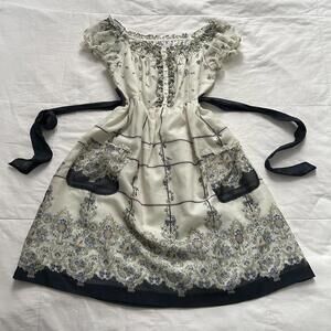 Axes Femme white and blue floral dress with ribbon tie Size medium